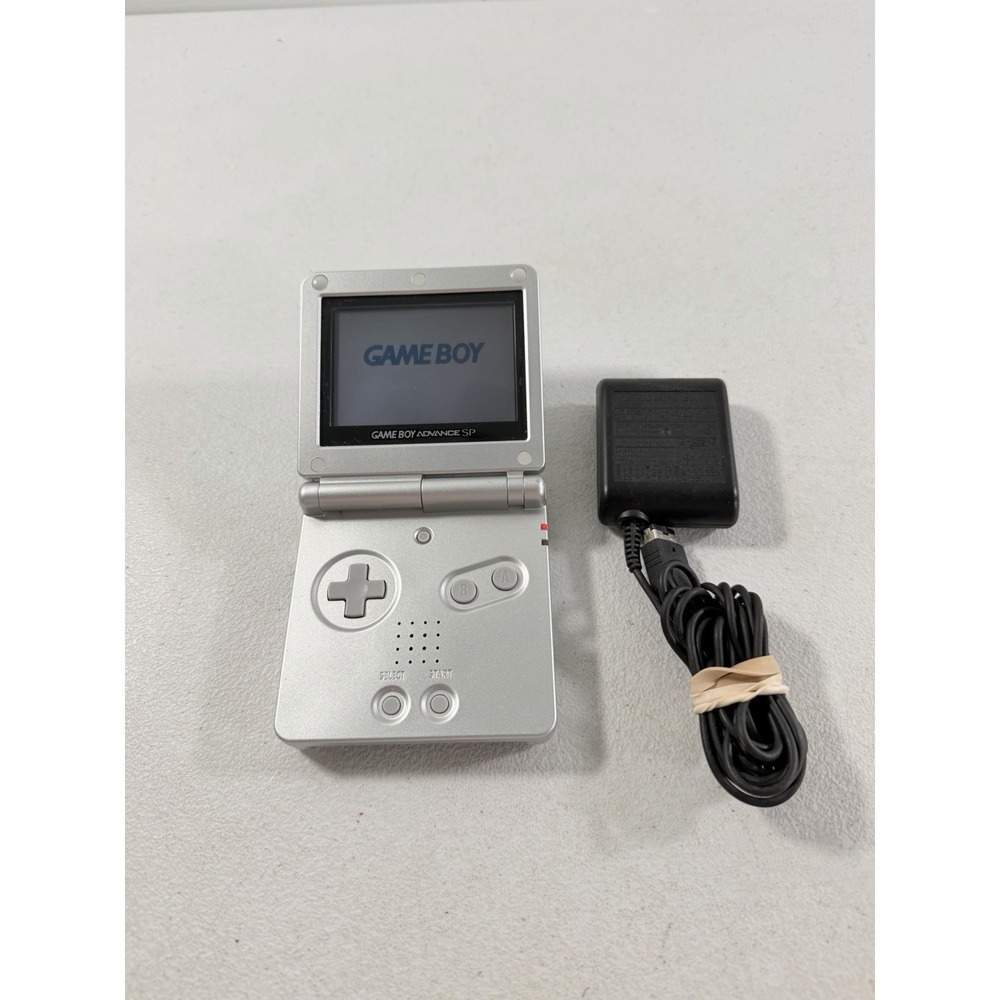 Nintendo Game Boy Advance SP AGS-001 Silver w/ Charger TESTED WORKING